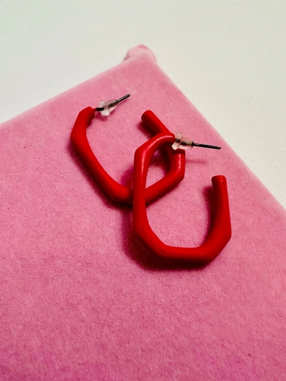 Bold Red Geometric Hoop Earrings